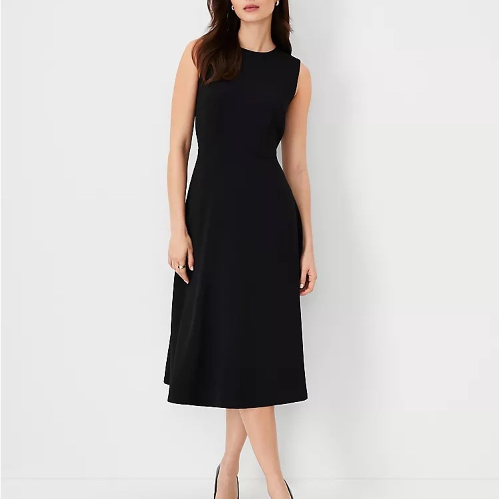 ann taylor elegant black sleeveless midi dress
